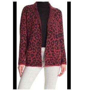 Joseph A open front leopard cardigan red M